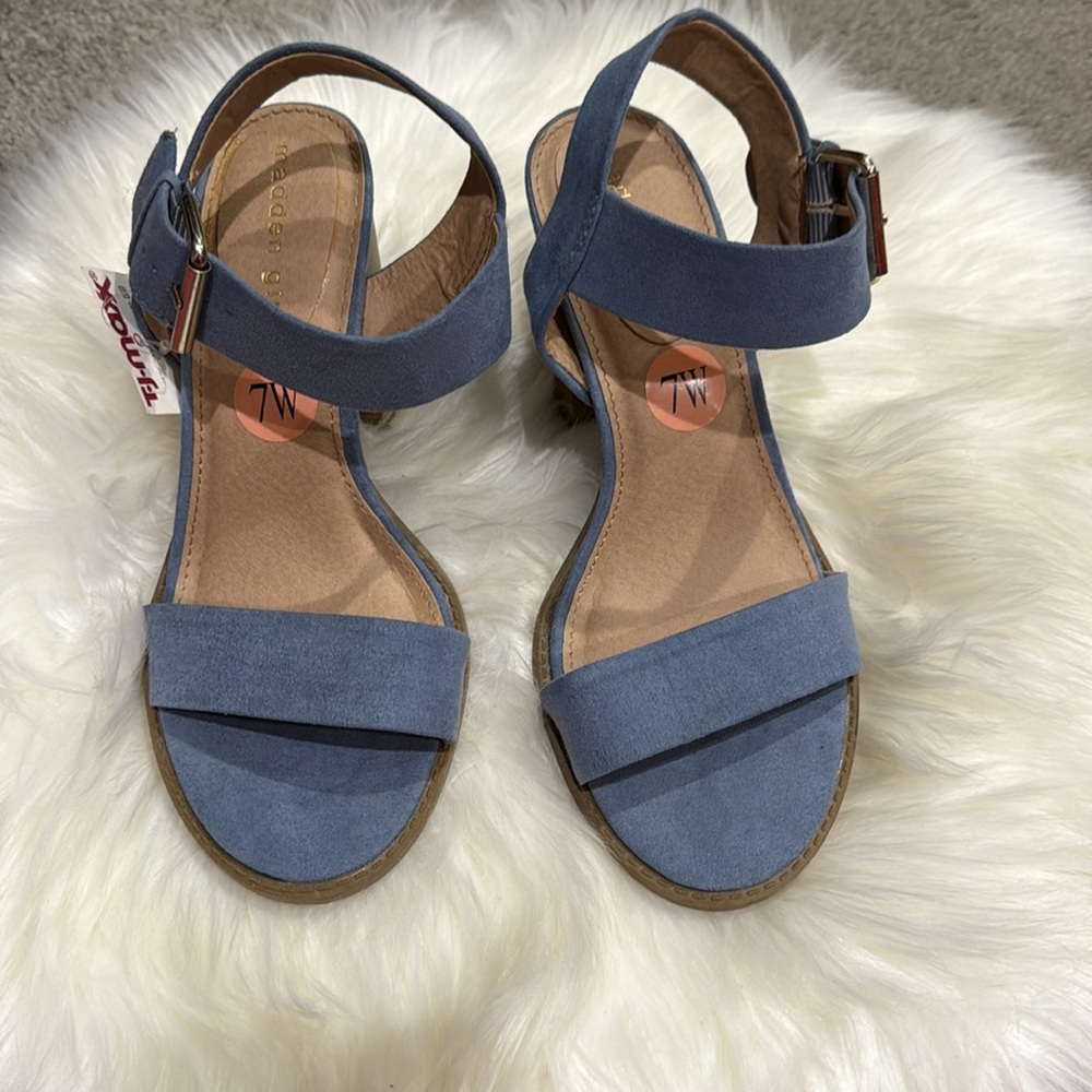 Madden Girl Castro Blue Suede Leather High Heel Sandal Size 7W